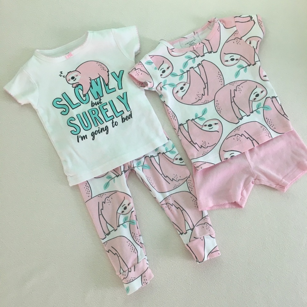 💗🦥 4-piece Pink Sloth PJ Set by Carter’s 🦥💗